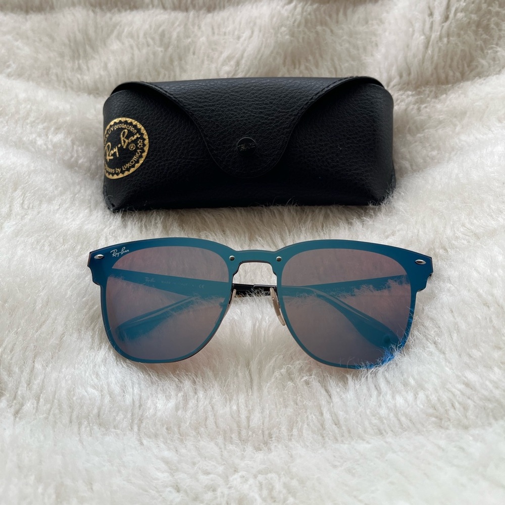 Ray-Ban Blaze Clubmaster Matte Black Violet/Blue Mirror Sunglasses
